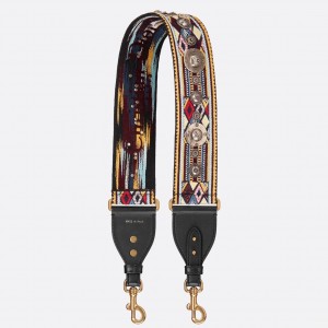 Dior Shoulder Strap in Multicolored Embroidery Canvas with Medallions