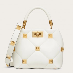 Valentino Roman Stud Mini Handle Bag In White Nappa Leather