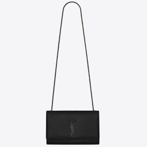 Saint Laurent Kate Medium Chain Bag In All Black Grain De Poudre Leather