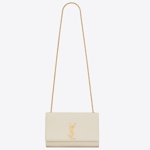 Saint Laurent Kate Medium Chain Bag In White Grain De Poudre Leather