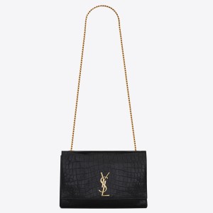 Saint Laurent Kate Medium Reversible Bag In Crocodile-embossed Leather