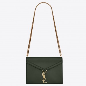 Saint Laurent Cassandra Medium Chain Bag In Green Calfskin