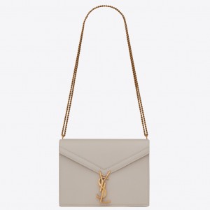Saint Laurent Cassandra Medium Chain Bag In White Grained Leather