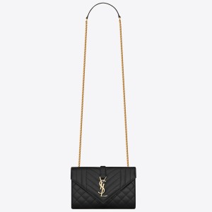 Saint Laurent Envelope Small Bag In Black Matelasse Grained Leather