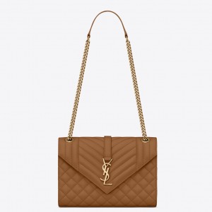 Saint Laurent Envelope Medium Bag In Brown Matelasse Grained Leather
