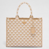 Prada Symbole Large Bag In Beige/White Jacquard Fabric
