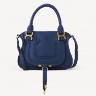 Chloe Marcie Small Double Carry Bag in Blue Grained Leather