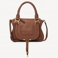 Chloe Marcie Small Double Carry Bag in Brown Grained Leather