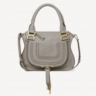 Chloe Marcie Small Double Carry Bag in Grey Grained Leather