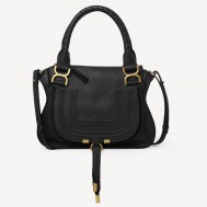 Chloe Marcie Small Double Carry Bag in Black Grained Leather