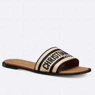 Dior Dway Slides in Natural Raffia and Embroidered Cotton