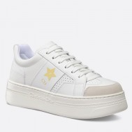 Dior Star Platform Sneakers in White Calfskin with Gold Star 