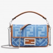 Fendi Baguette Mini Bag in Denim with FF Embroidery 