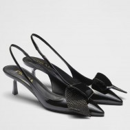 Prada Slingback Pumps 55mm in Black Patent with Crystals Ornament 