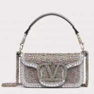 Valentino Small Loco Shoulder Silver Bag with Rhinestone Applique