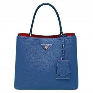 Prada Large Panier Bag In Blue Saffiano Leather
