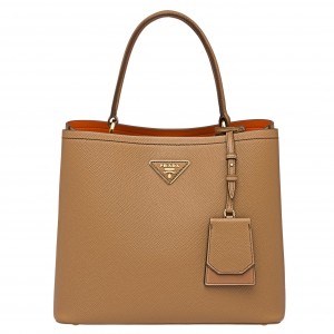 Prada Large Panier Bag In Brown Saffiano Leather