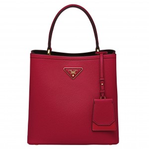 Prada Medium Panier Bag In Red Saffiano Leather