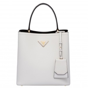 Prada Medium Panier Bag In White Saffiano Leather