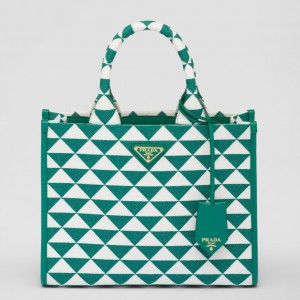 Prada Symbole Small Bag In Green/White Jacquard Fabric