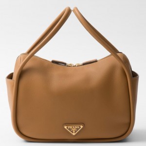 Prada Top Handle Bag in Caramel Grained Leather