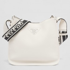 Prada Hobo Bag in White Grained Leather