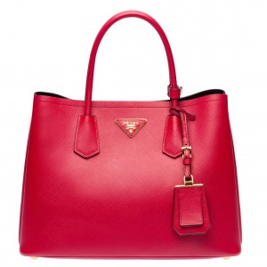 Prada Double Medium Tote Bag In Red Saffiano Leather