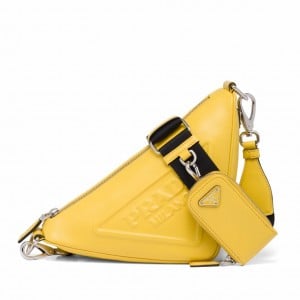 Prada Triangle Shoulder Bag In Yellow Calfskin