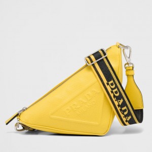 Prada Triangle Shoulder Bag In Yellow Saffiano Leather