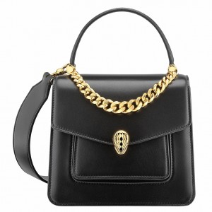 Bvlgari Serpenti Forever Small Top Handle Bag with Chain Black