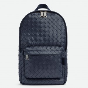 Bottega Veneta Small Backpack In Dark Blue Intrecciato Calfskin