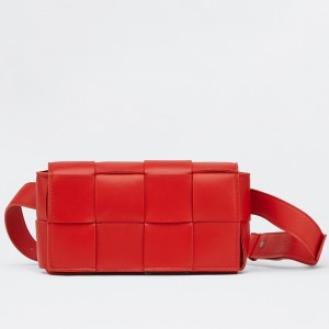 Bottega Veneta Cassette Belt Bag In Red Lambskin