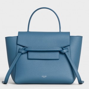 Celine Belt Nano Bag In Slate Blue Grained Calfskin