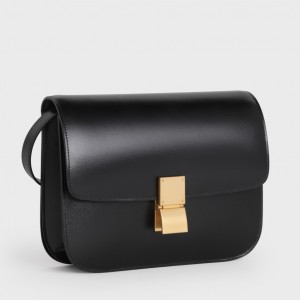 Celine Classic Box Medium Bag In Black Box Calfskin