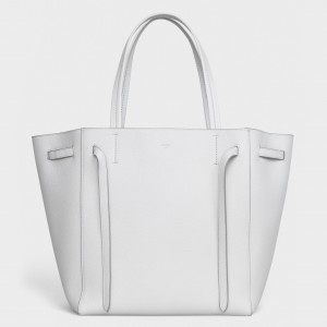 Celine Small Cabas Phantom Bag In White Grained Calfskin