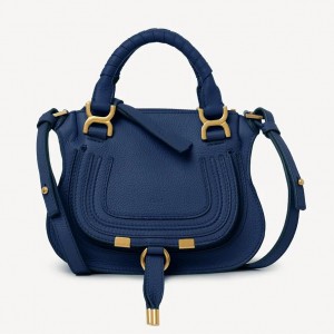 Chloe Marcie Mini Double Carry Bag in Blue Grained Leather