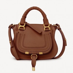 Chloe Marcie Mini Double Carry Bag in Brown Grained Leather