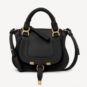 Chloe Marcie Mini Double Carry Bag in Black Grained Leather