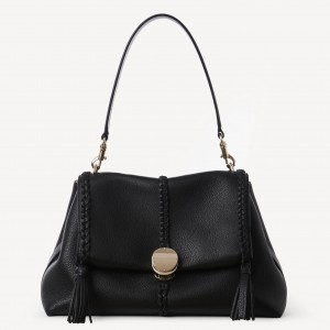 Chloe Penelope Medium Shoulder Bag in Black Grained Calfskin