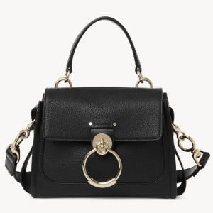 Chloe Mini Tess Day Bag In Black Grained Leather