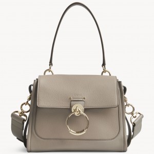 Chloe Small Tess Day Bag In Grey Grained Leather
