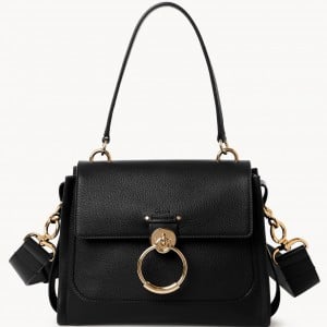 Chloe Small Tess Day Bag In Black Grained Leather