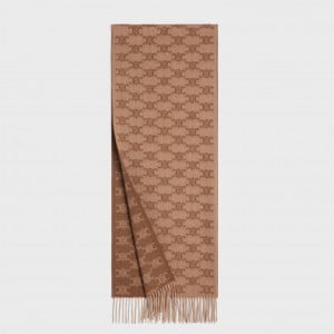 Celine Scarf in Beige and Toffee Monogram Cashmere