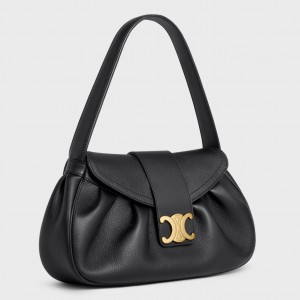 Celine Medium Polly Shoulder Bag in Black Calfskin