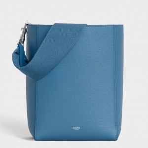 Celine Sangle Small Bucket Bag In Slate Blue Calfskin 