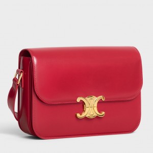 Celine Triomphe Medium Bag In Red Smooth Calfskin