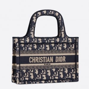 Dior Mini Book Tote Bag In Blue Dior Oblique Embroidery