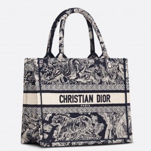 Dior Small Book Tote Bag In Blue Toile de Jouy Reverse Embroidery