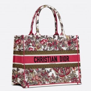 Dior Medium Book Tote Bag In Multicolor Butterfly Embroidery