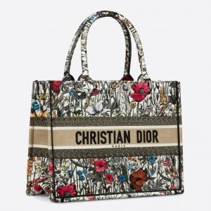 Dior Medium Book Tote Bag In Multicolor Mille Fleurs Embroidery